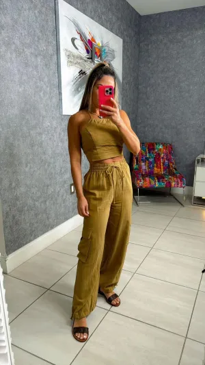 0948 Top and high waisted cargo pants set