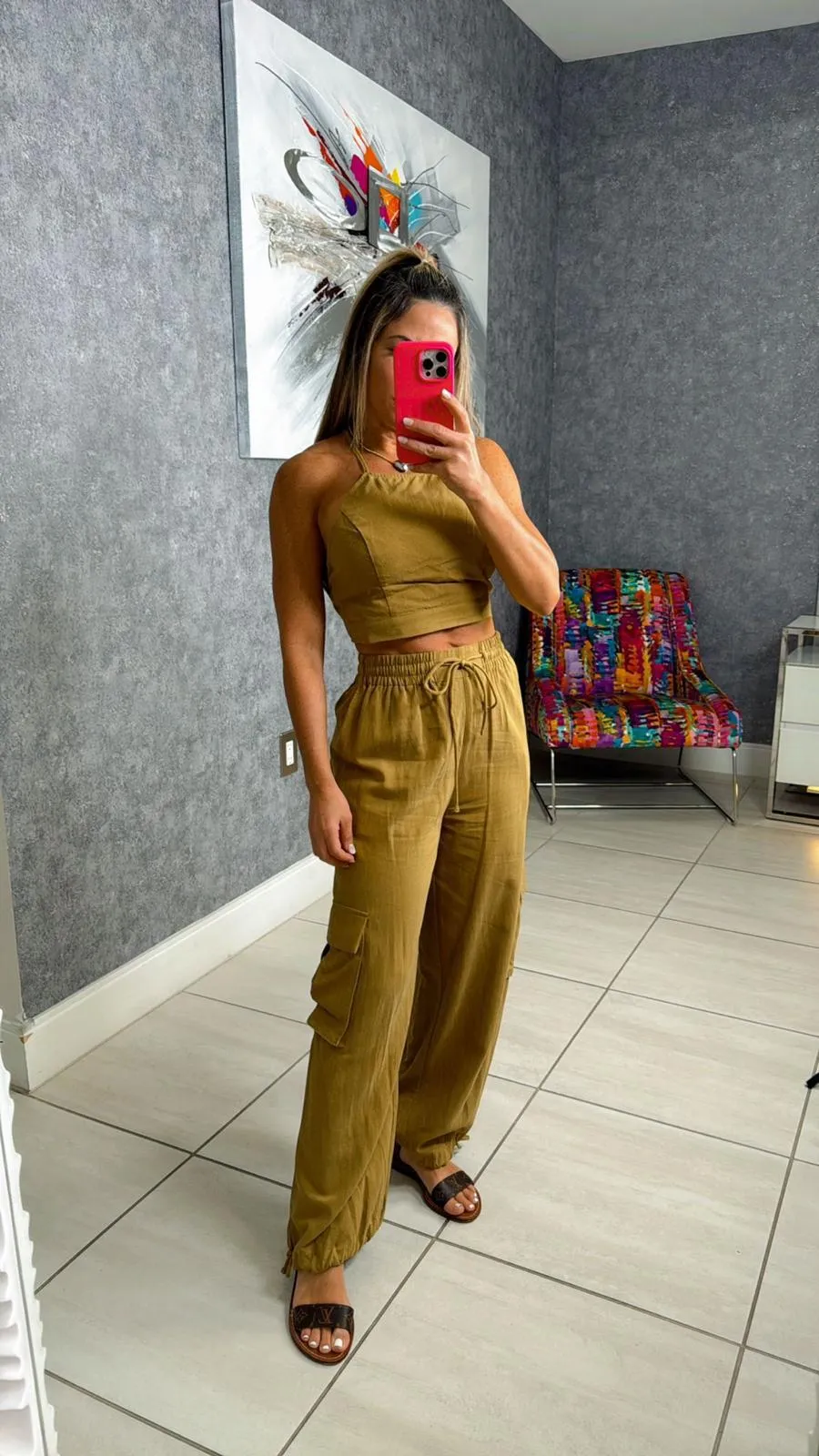 0948 Top and high waisted cargo pants set