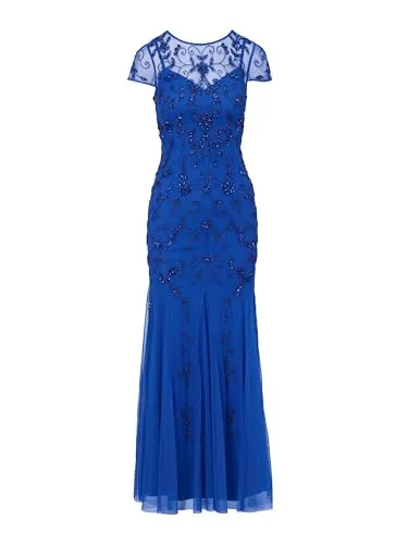 Adrianna Papell Studio Women's Bead Mesh Godet Gown, Brilliant Sapphire, 4