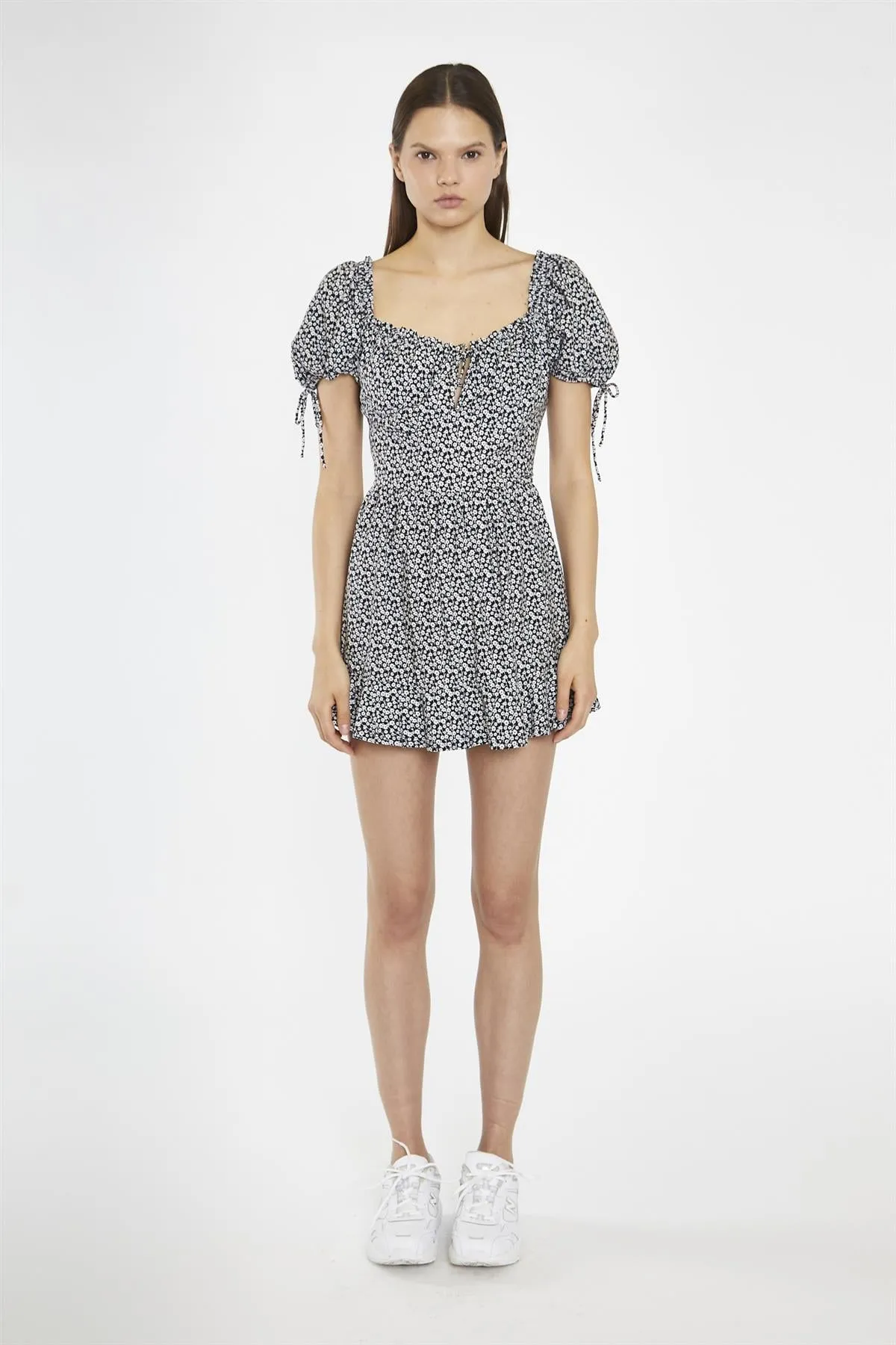 Black-Multi Daisy Tie-Back Playsuit
