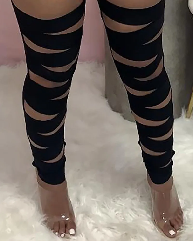 CUTOUT HIGH WAISTED SKINNY PANTS