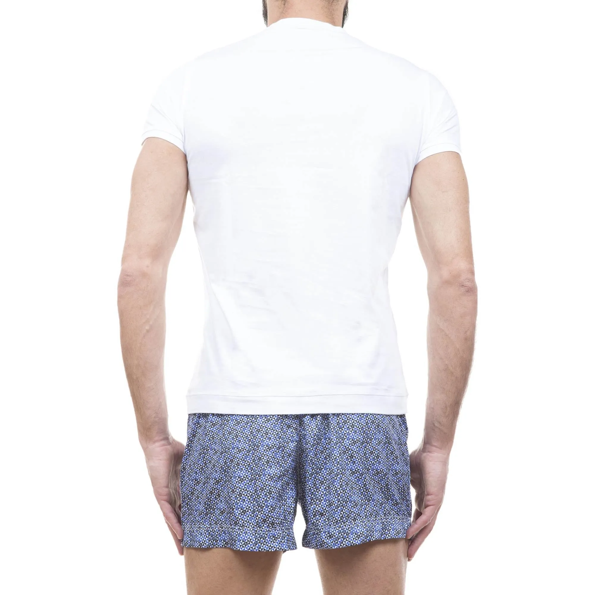 FITTED COTTON JERSEY V-NECK T-SHIRT WITH RAW EDGED SEAMS AND W LOGO INTERIOR PRINT