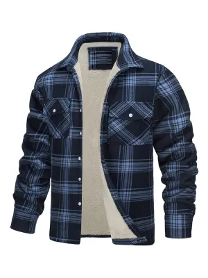 Fleece Jacket Lapel Single Breasted Plaid Lambswool Coat