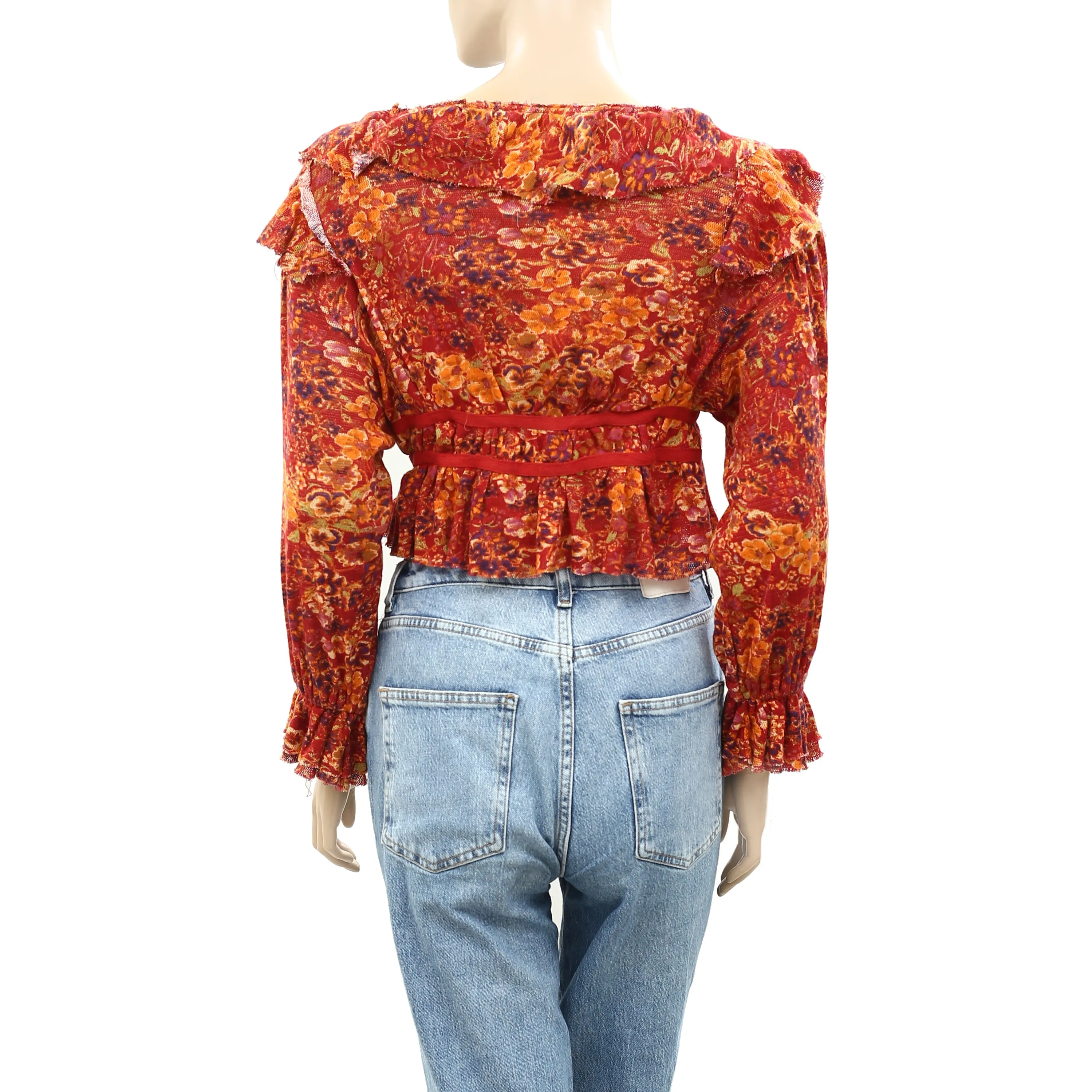 Free People Rudi Floral Printed Ruffle Cropped Top