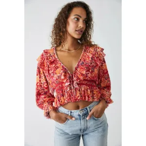 Free People Rudi Floral Printed Ruffle Cropped Top