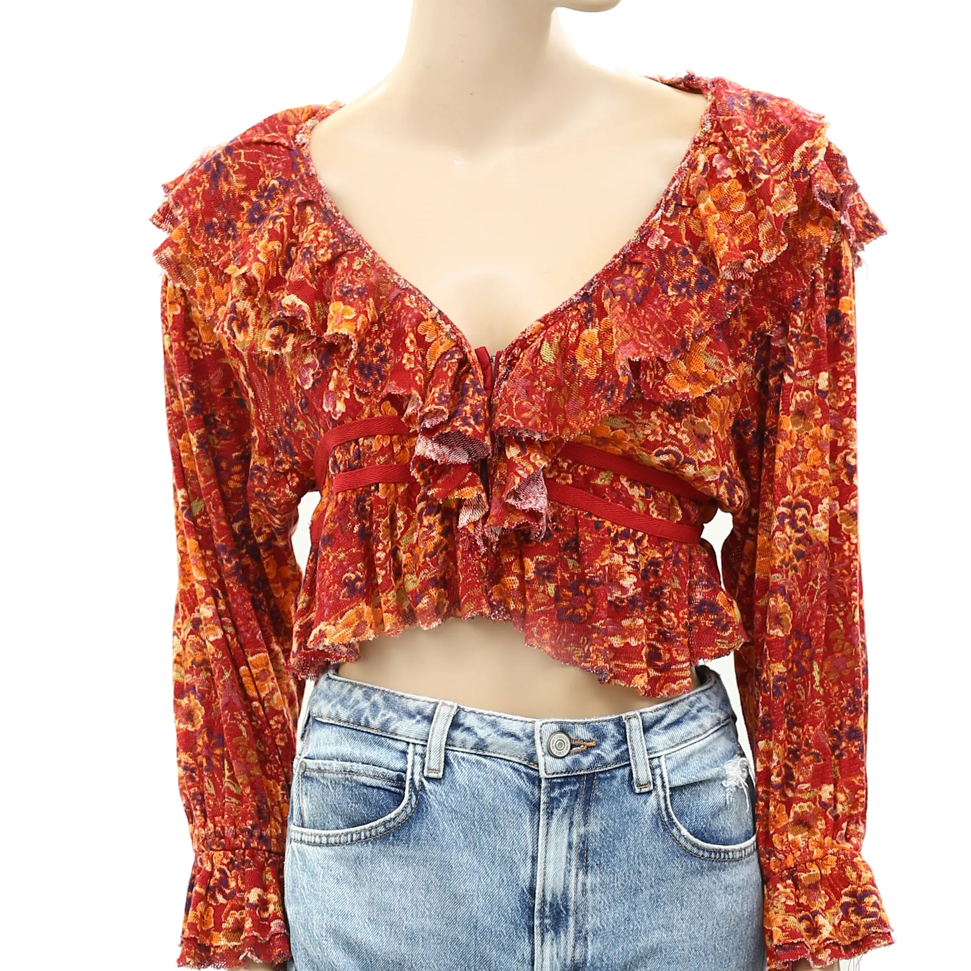 Free People Rudi Floral Printed Ruffle Cropped Top