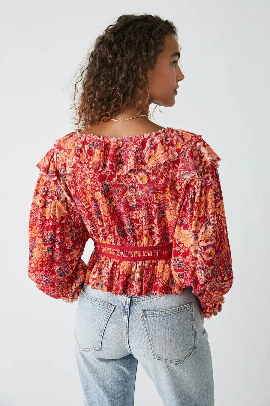 Free People Rudi Floral Printed Ruffle Cropped Top