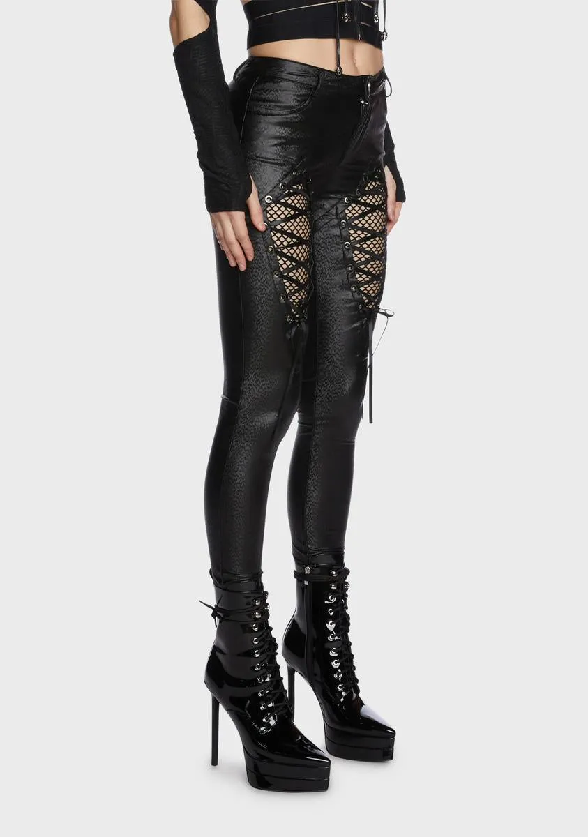 Gothic Fishnet Skinny Vegan Leather Pants