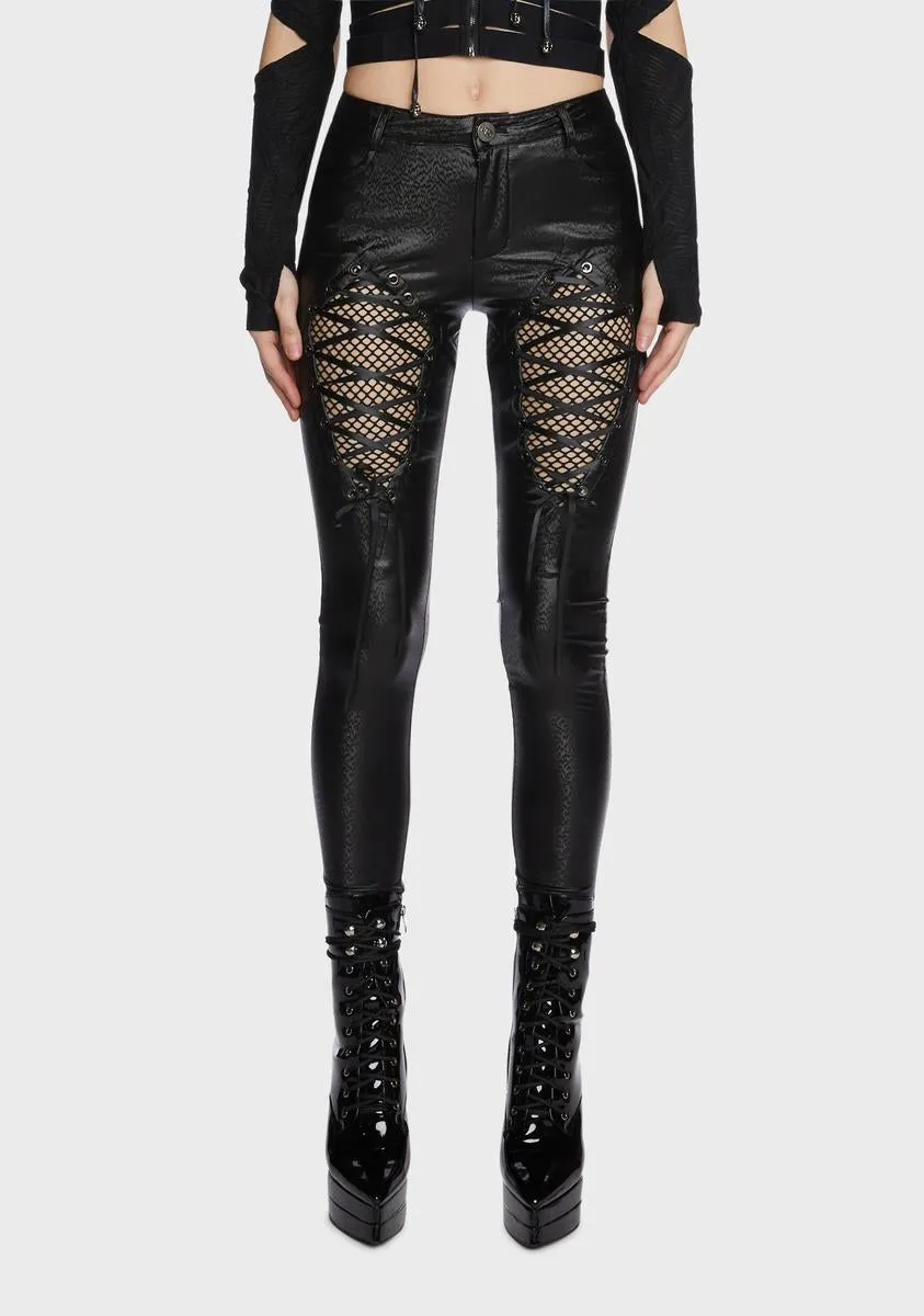 Gothic Fishnet Skinny Vegan Leather Pants