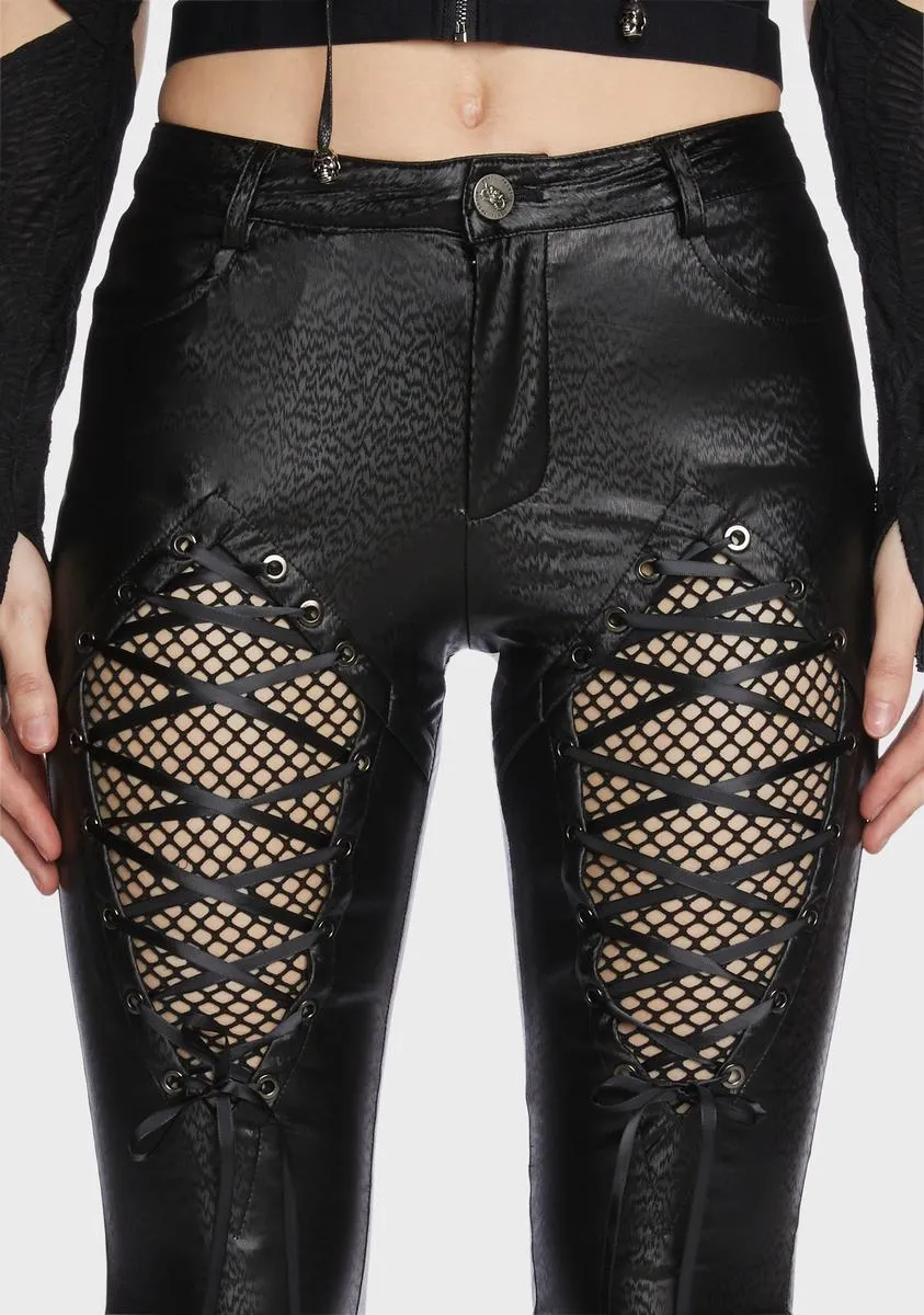 Gothic Fishnet Skinny Vegan Leather Pants