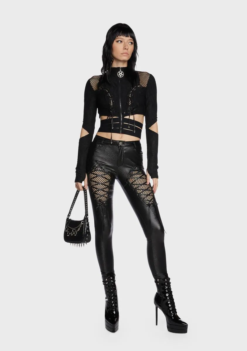 Gothic Fishnet Skinny Vegan Leather Pants