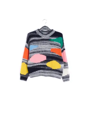 Grey mélange knitted sweater with oversized polka dots
