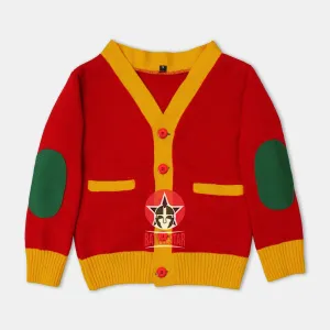 Handmade Unisex Jacquard Knitted Red & Gold Yellow Cardigan School College Graduation Greek Sweater