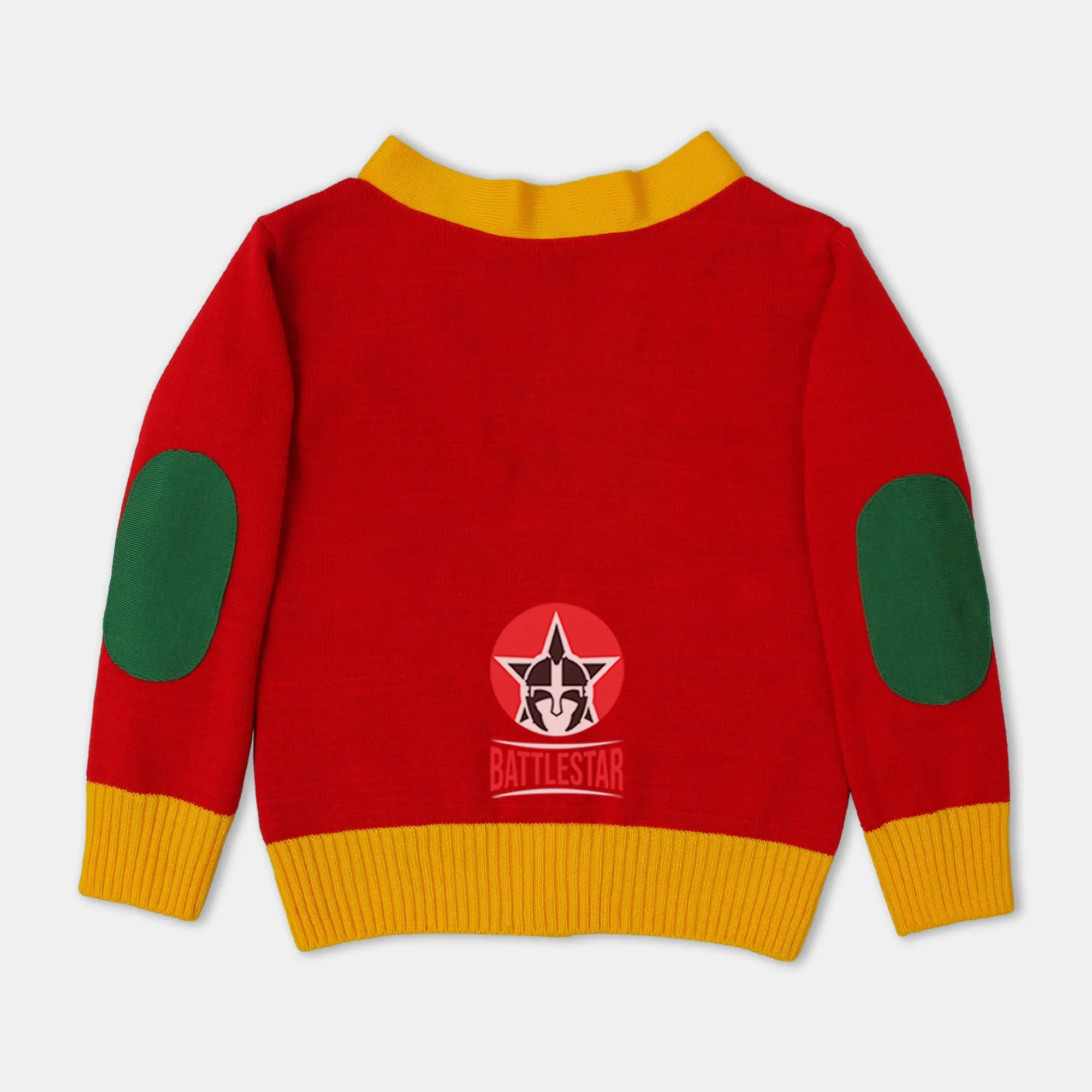 Handmade Unisex Jacquard Knitted Red & Gold Yellow Cardigan School College Graduation Greek Sweater