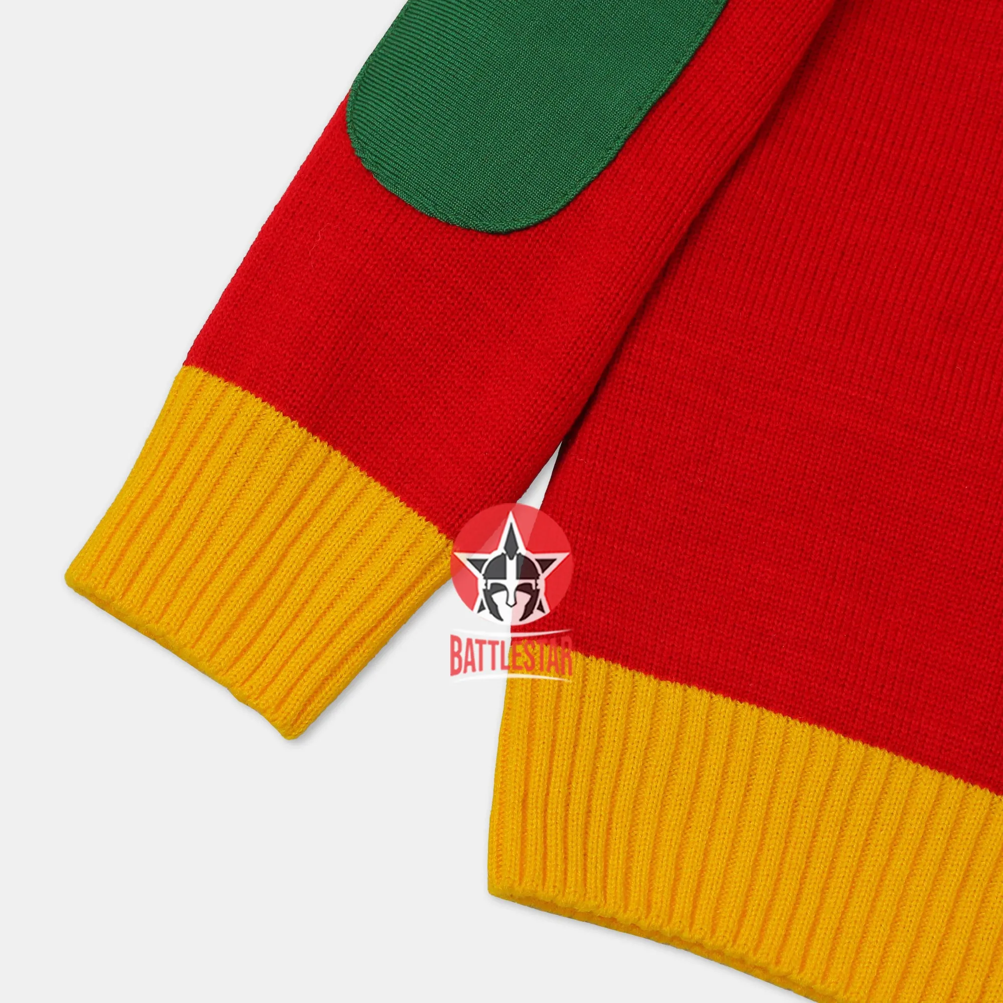 Handmade Unisex Jacquard Knitted Red & Gold Yellow Cardigan School College Graduation Greek Sweater