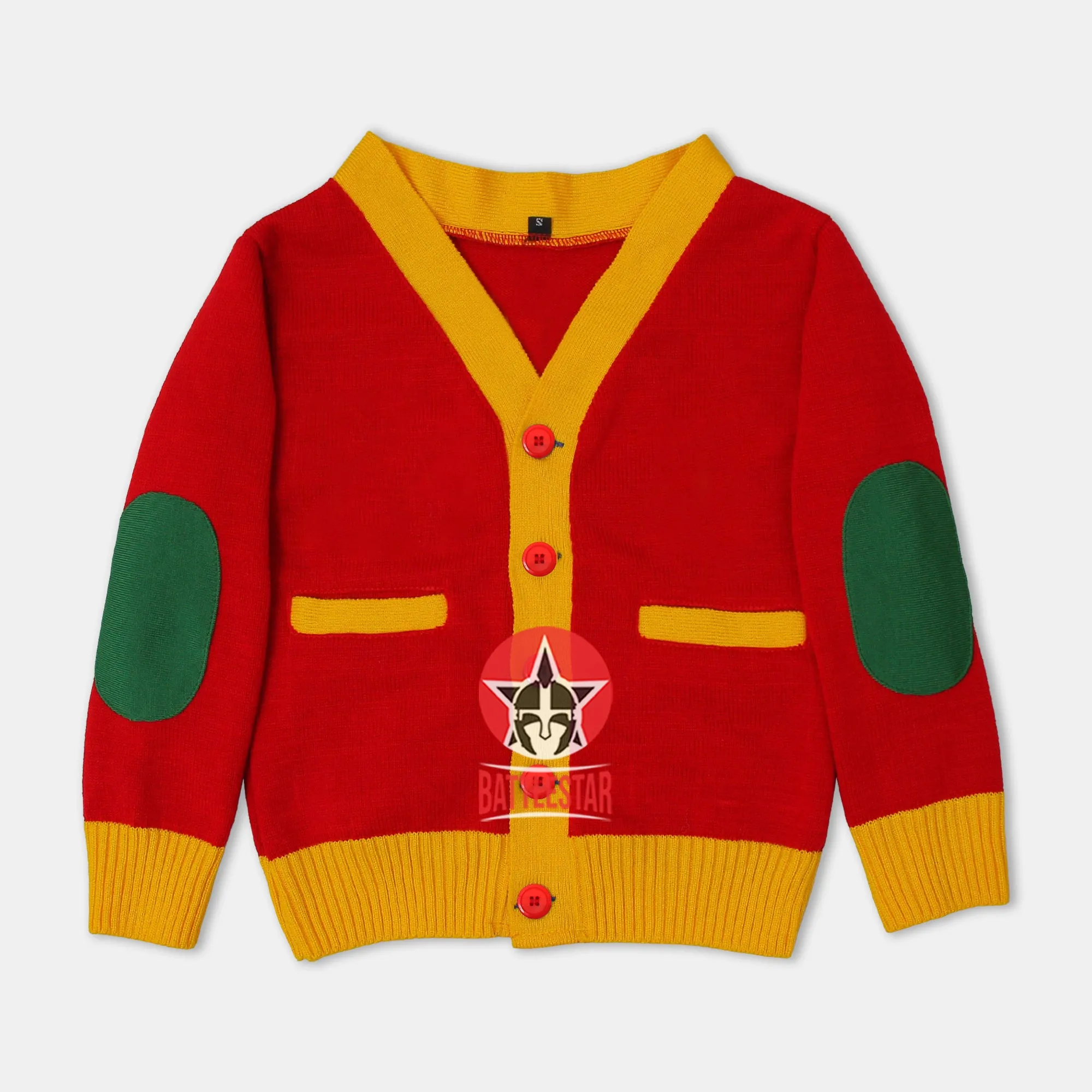Handmade Unisex Jacquard Knitted Red & Gold Yellow Cardigan School College Graduation Greek Sweater