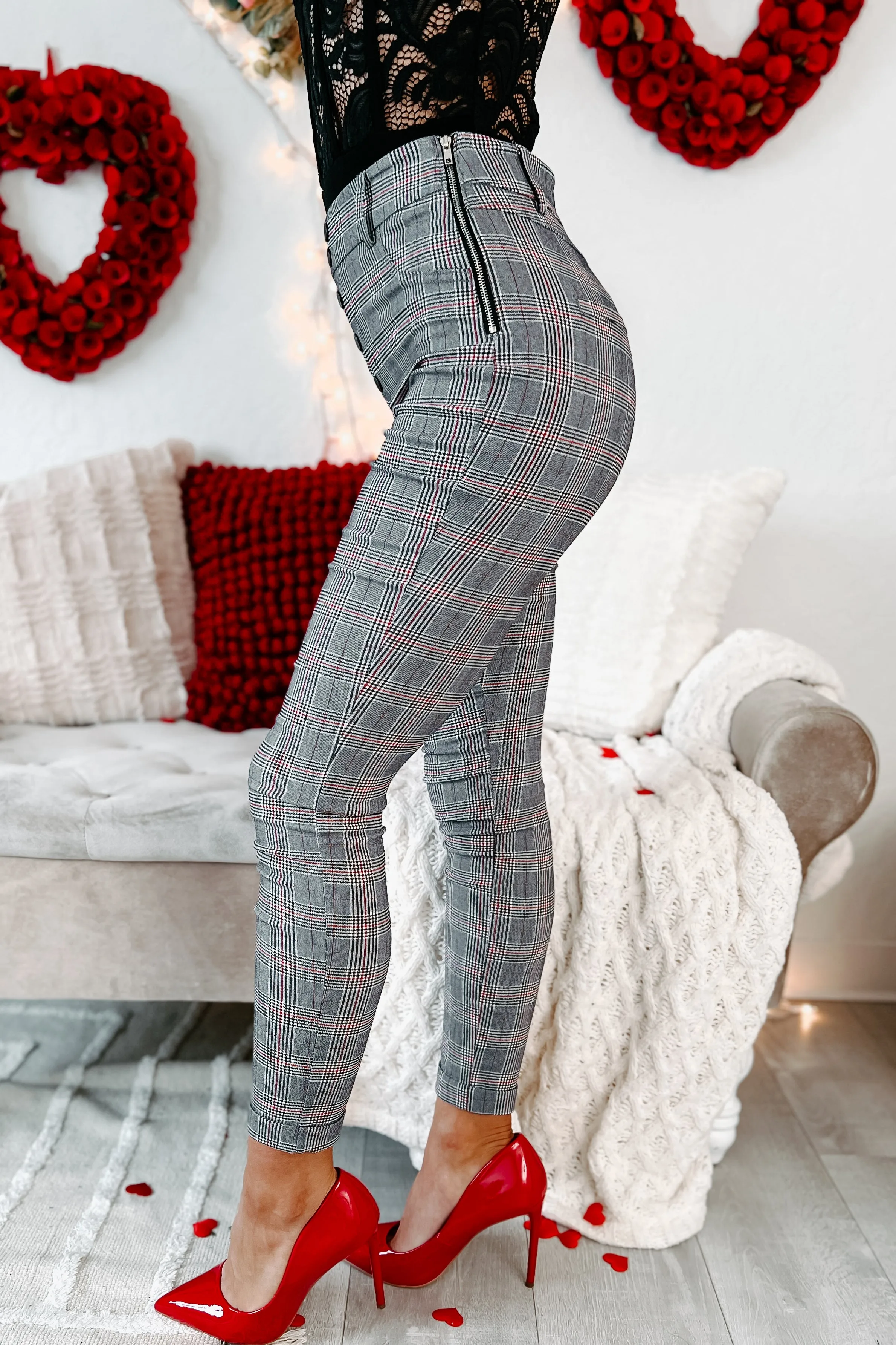 High Aspirations Plaid High Waisted Pants (Black)
