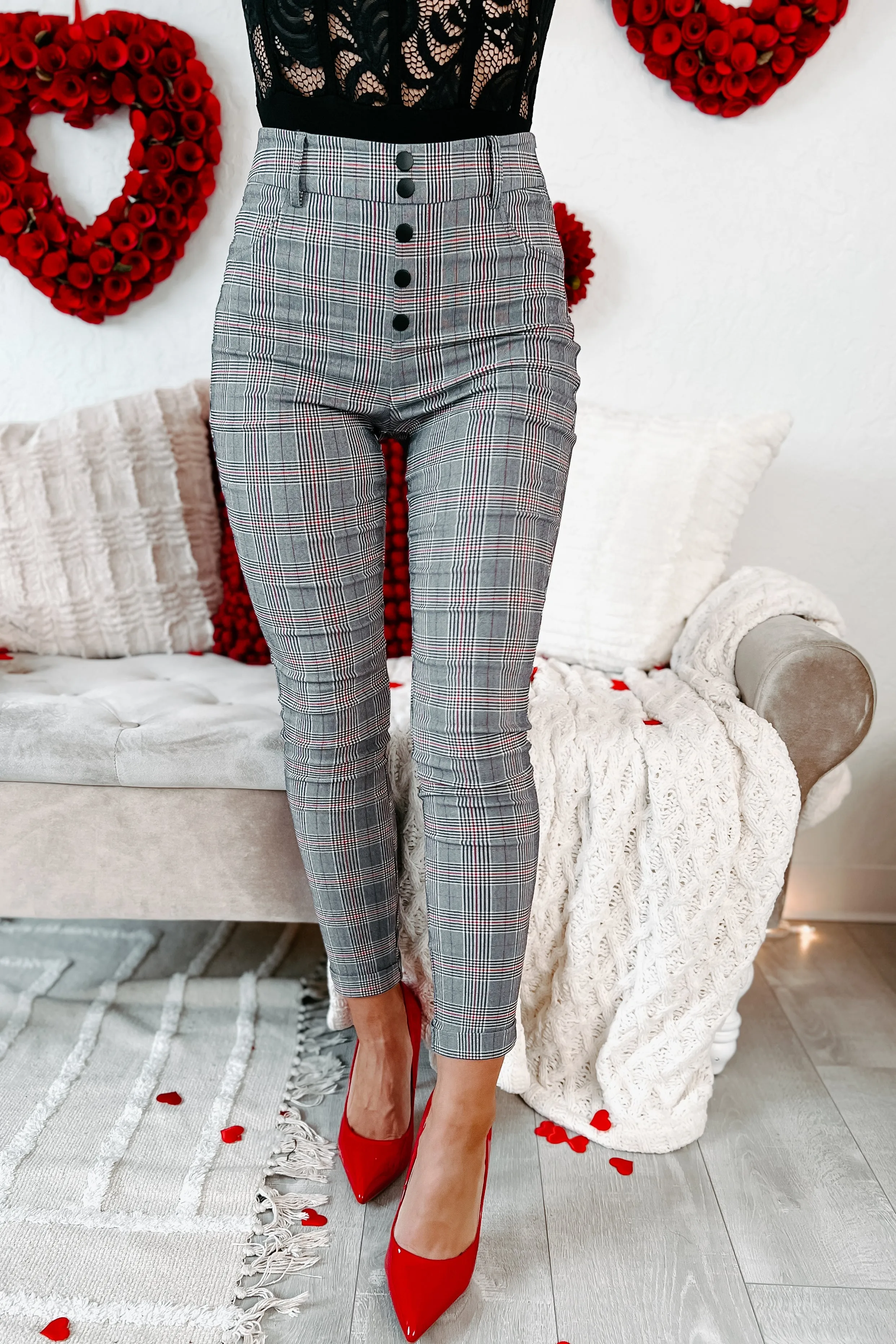 High Aspirations Plaid High Waisted Pants (Black)