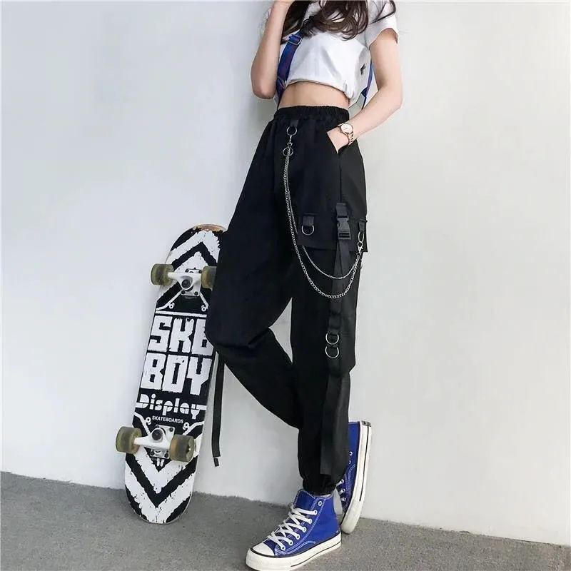 High Waisted Gothic Cargo Pants - Gothic Cargo Pants Women Techwear Y2k Cyber goth Cyberpunk Dark Academia Cyber Fashion Edgy Alt Dark Academia