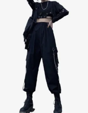 High Waisted Gothic Cargo Pants - Gothic Cargo Pants Women Techwear Y2k Cyber goth Cyberpunk Dark Academia Cyber Fashion Edgy Alt Dark Academia