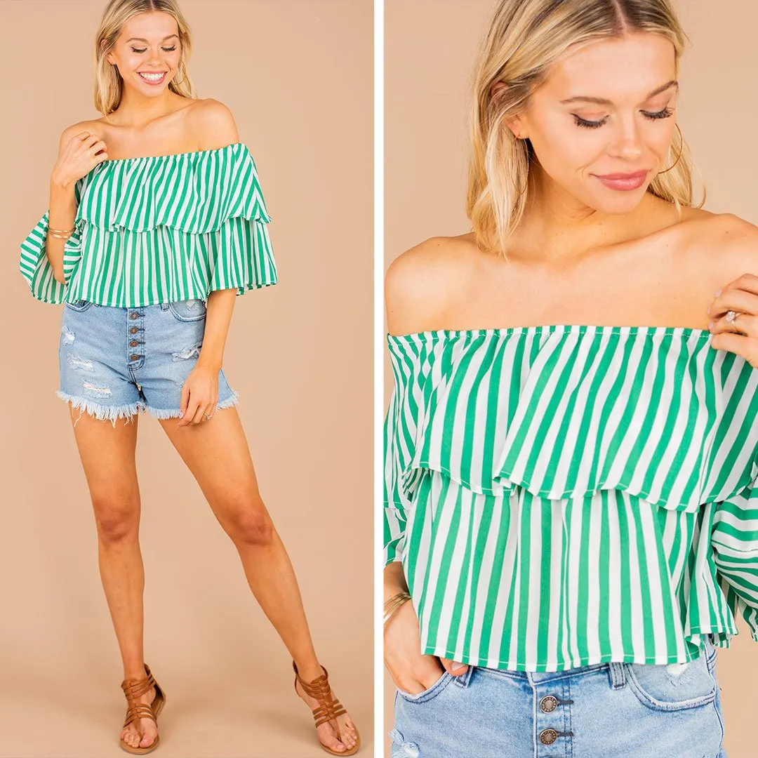 It's A Big Deal Green Striped Crop Top