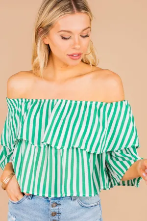 It's A Big Deal Green Striped Crop Top