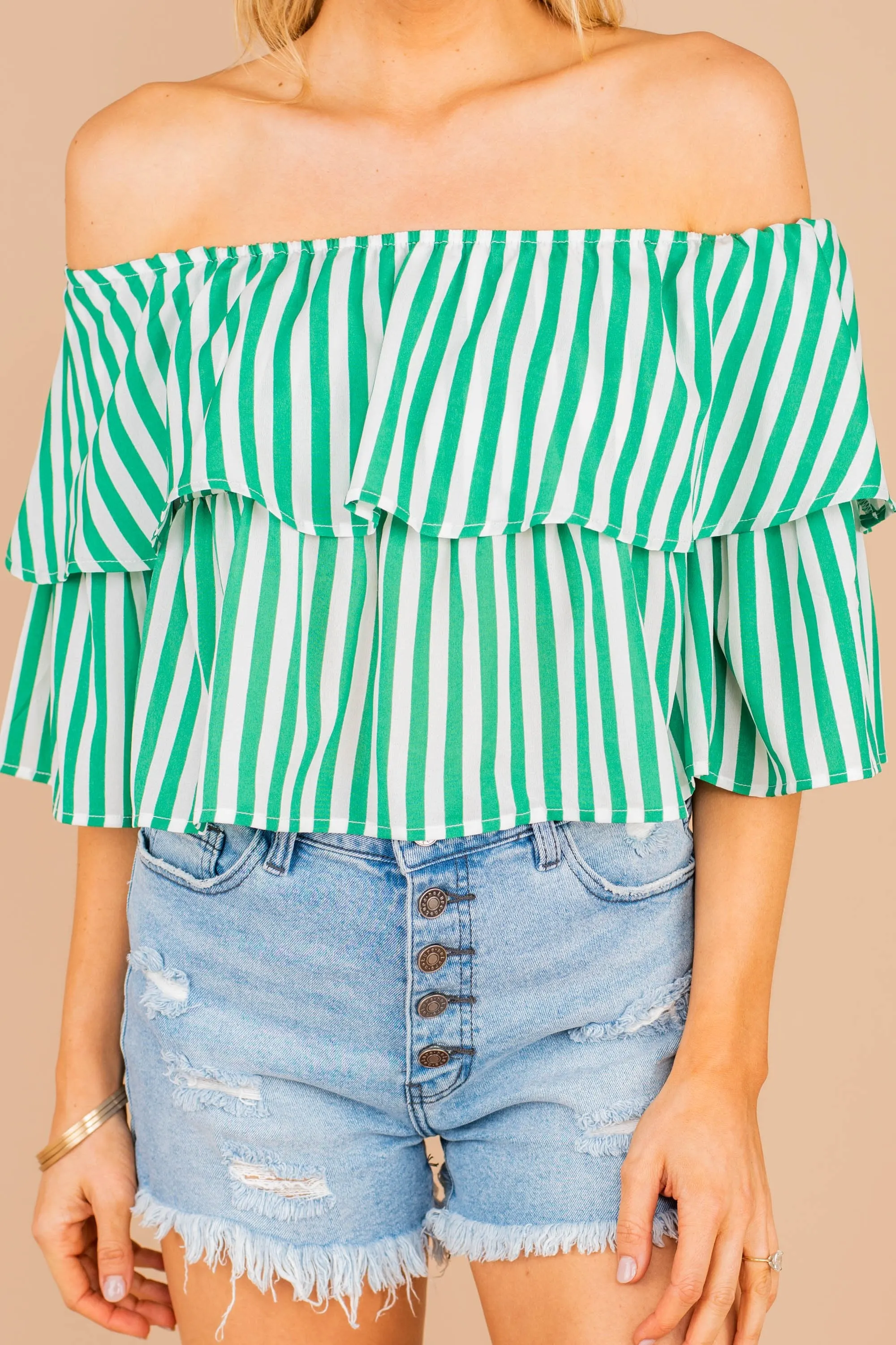 It's A Big Deal Green Striped Crop Top