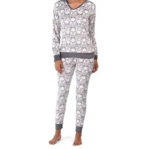 JOAN VASS Women's 2-Pc Super Soft PJ Velour Skull Print Lounge Pajama Set