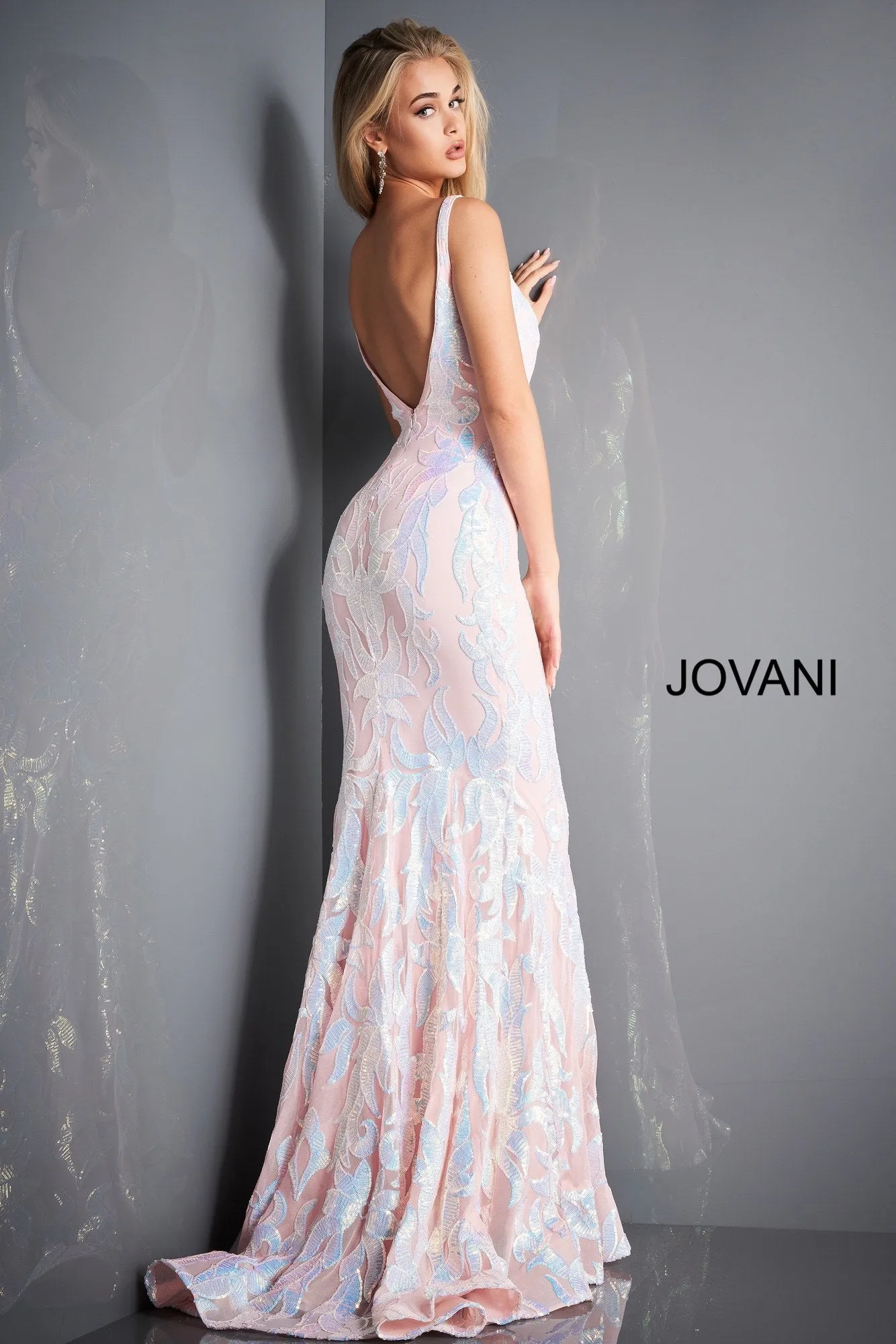 Jovani 3263  Mermaid Demask Sequin Prom Dress Pageant Gown V Back V Neck