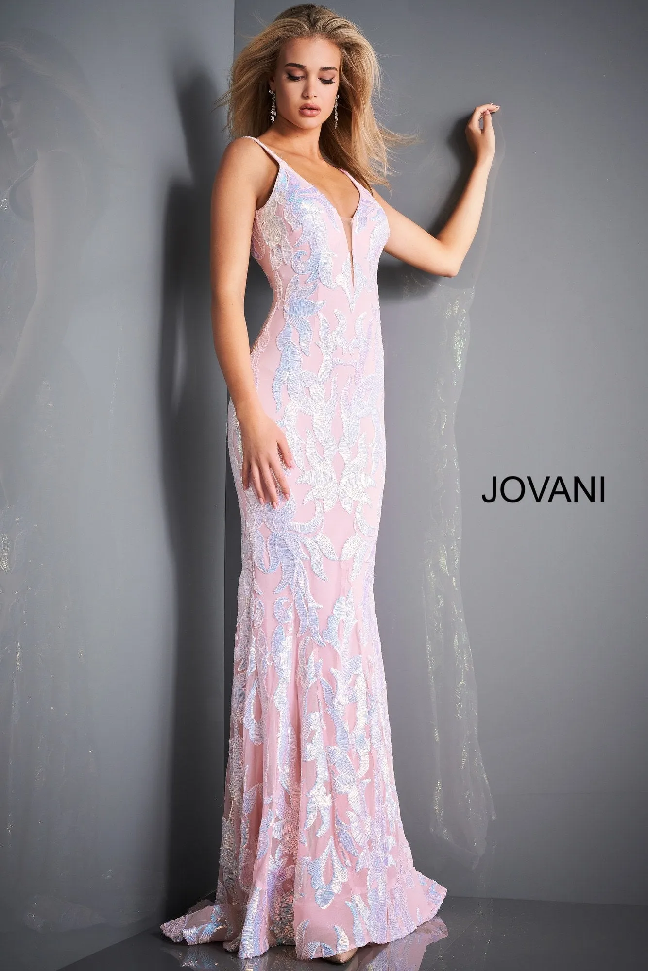 Jovani 3263  Mermaid Demask Sequin Prom Dress Pageant Gown V Back V Neck