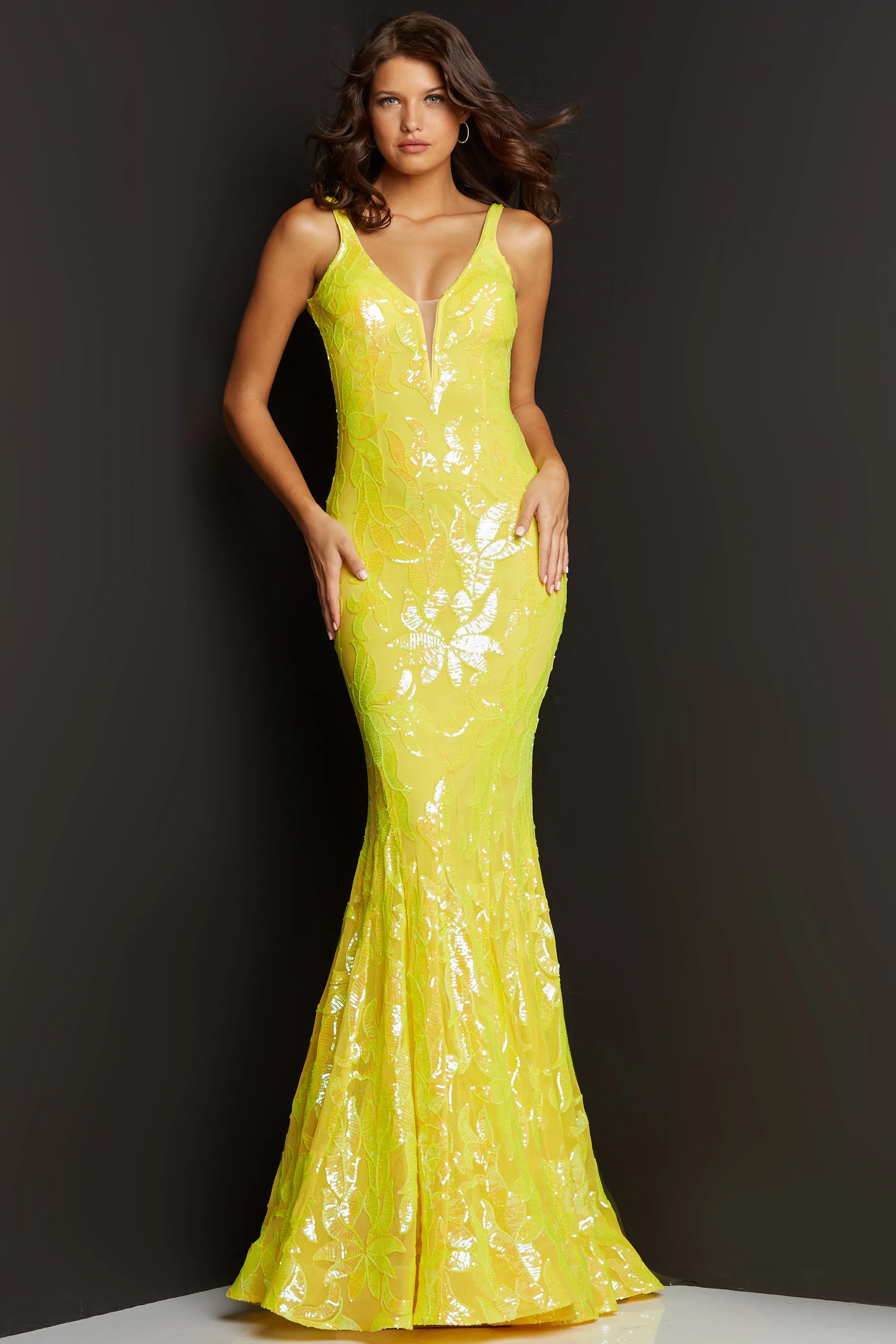 Jovani 3263  Mermaid Demask Sequin Prom Dress Pageant Gown V Back V Neck
