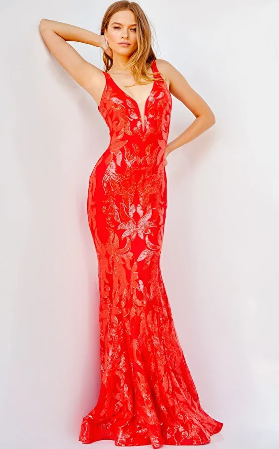Jovani 3263  Mermaid Demask Sequin Prom Dress Pageant Gown V Back V Neck