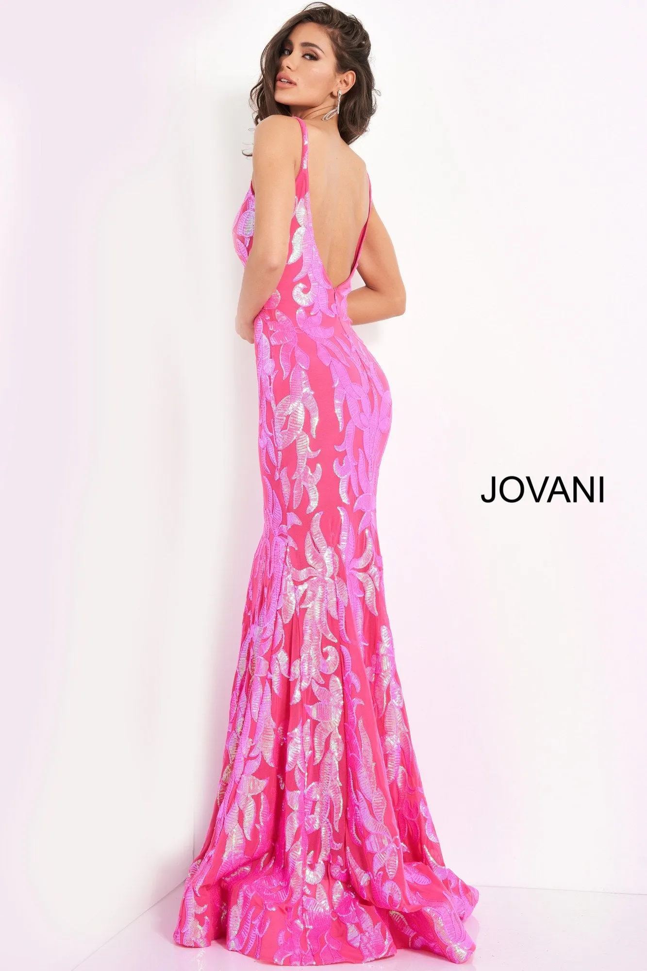 Jovani 3263  Mermaid Demask Sequin Prom Dress Pageant Gown V Back V Neck