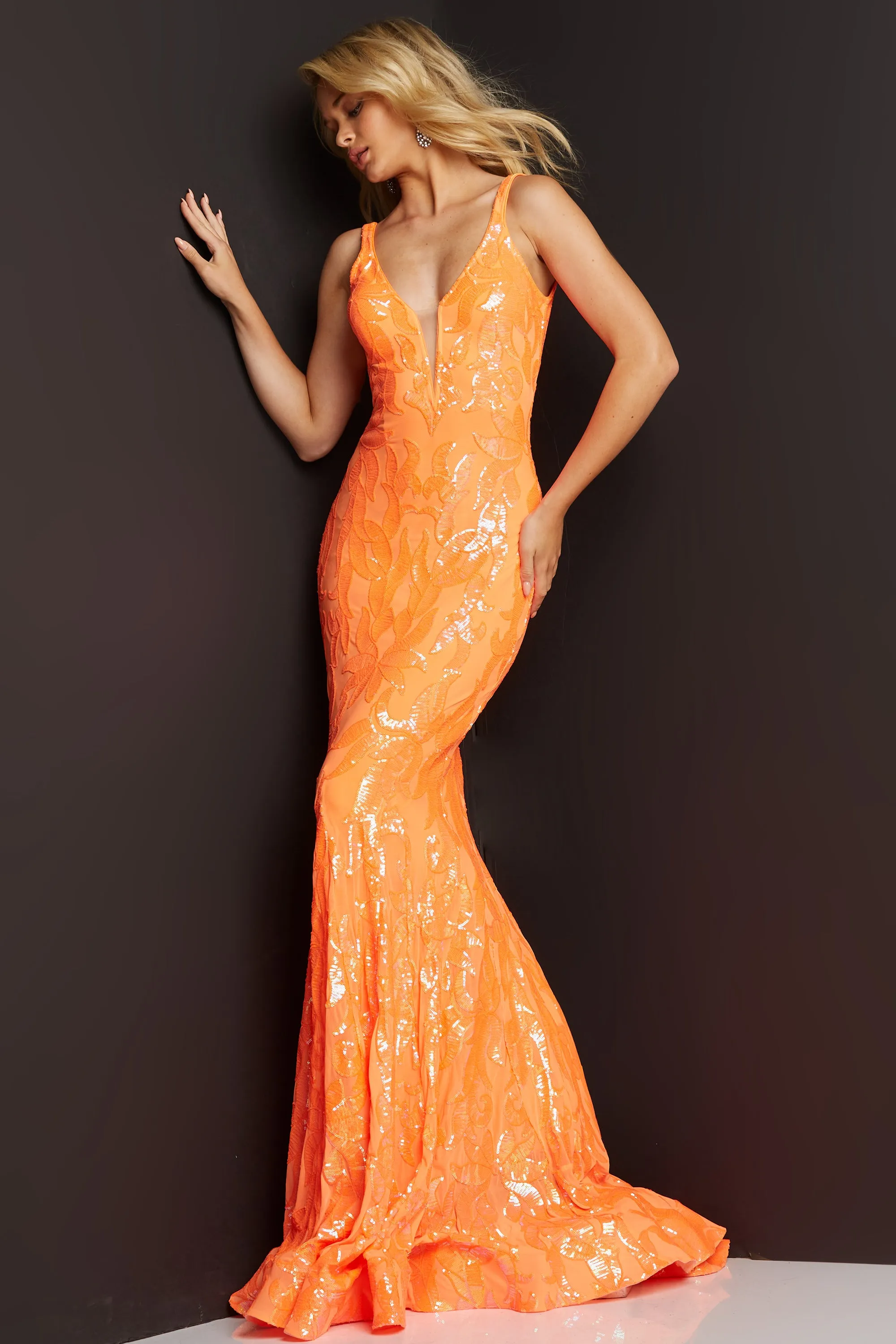 Jovani 3263  Mermaid Demask Sequin Prom Dress Pageant Gown V Back V Neck