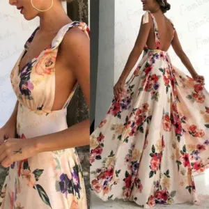 Neck Sundress Sexy Long Dress Backless Evening