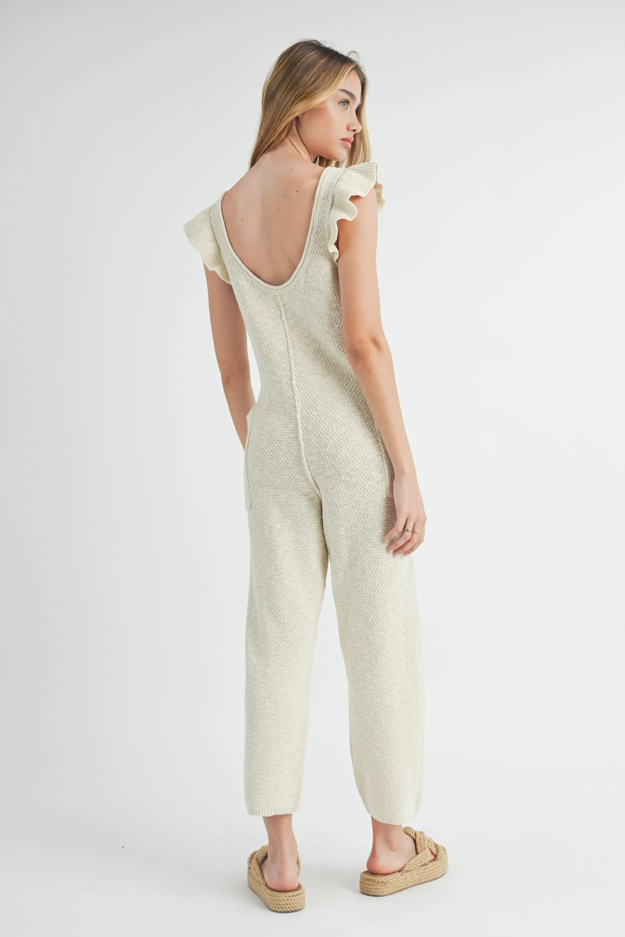 NICKI RUFFLE SLEEVE KNIT JUMPSUIT