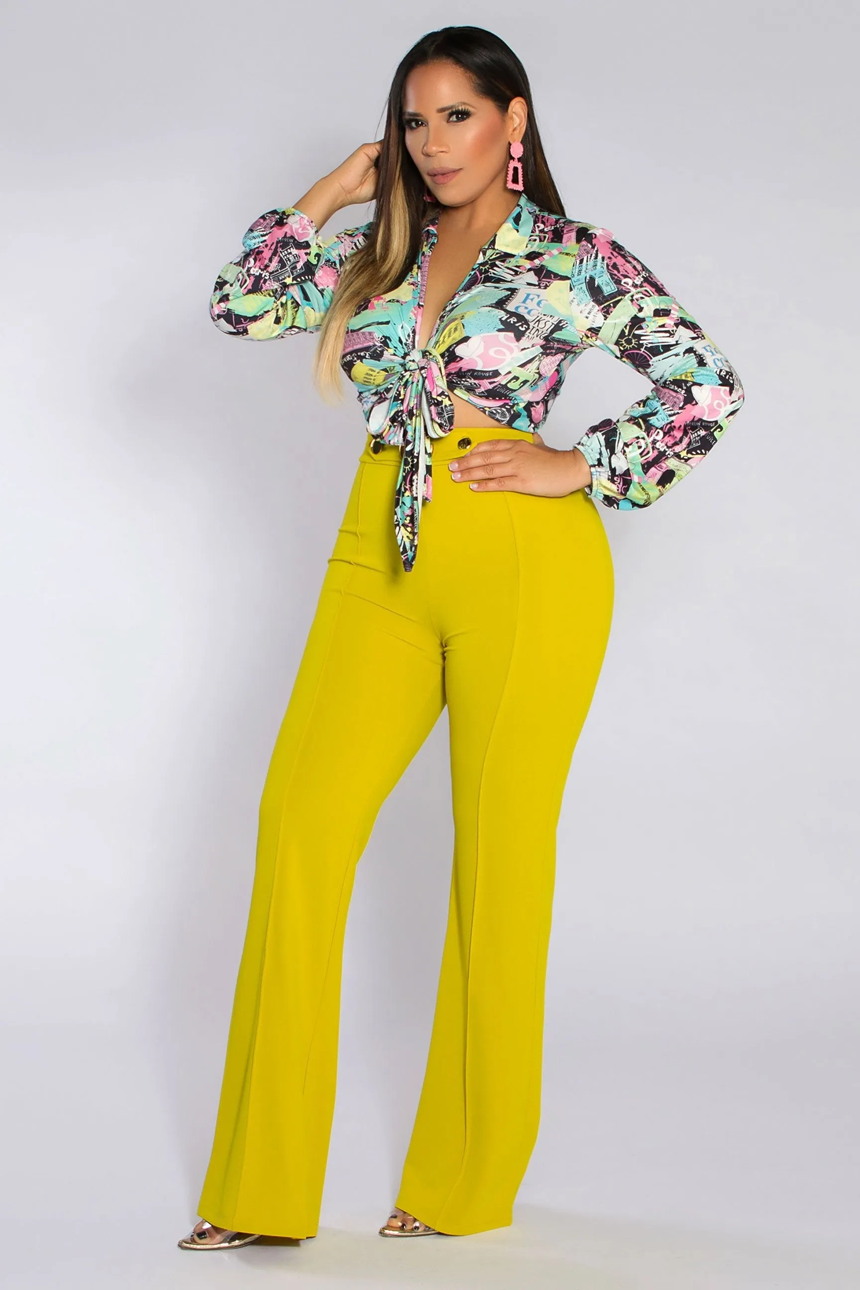 Paris City Graphic Print Tied Crop Top