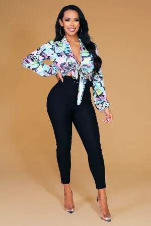 Paris City Graphic Print Tied Crop Top
