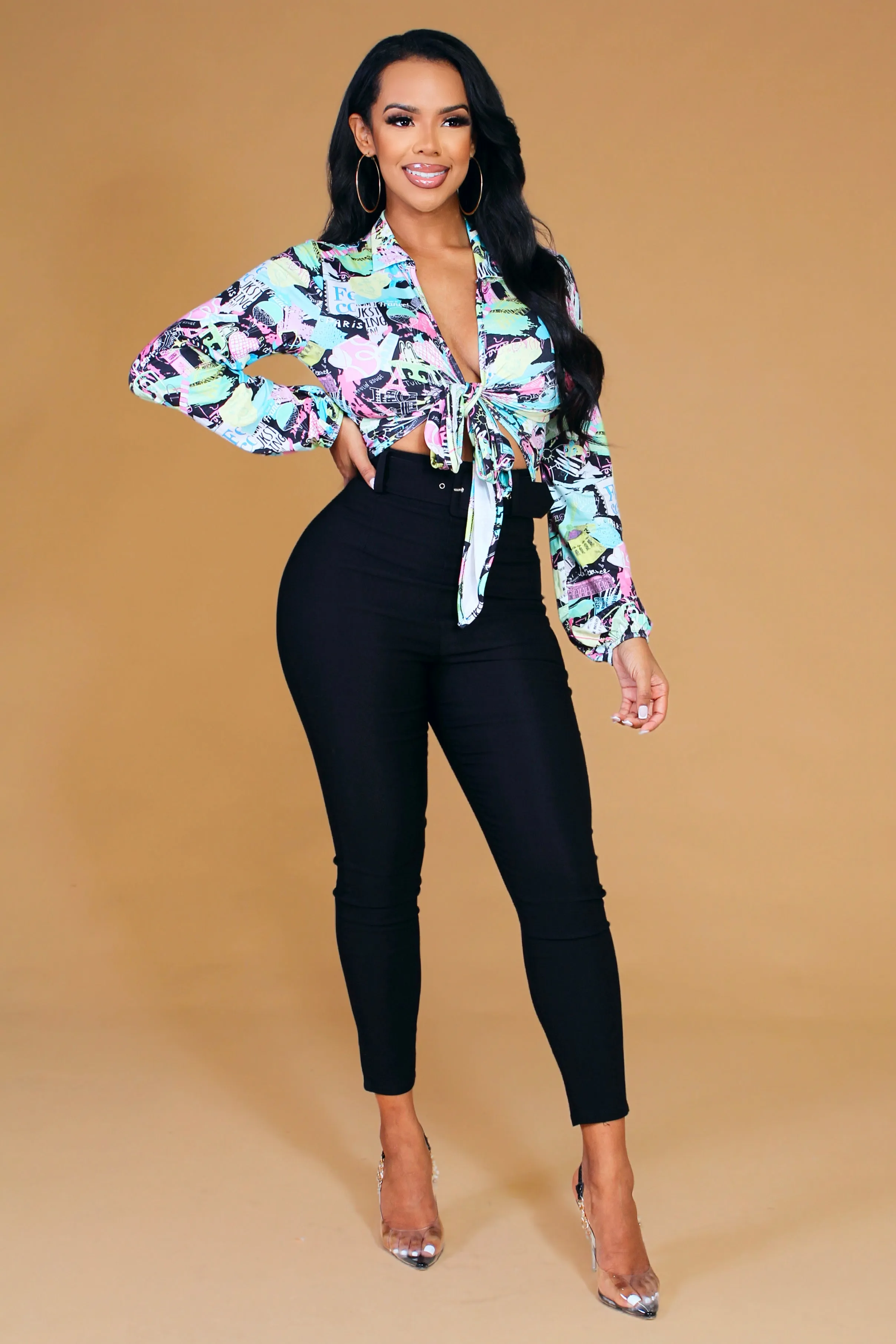 Paris City Graphic Print Tied Crop Top