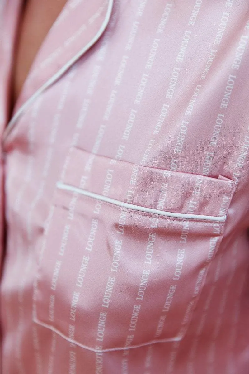 Pink Satin Logo Pinstripe Pajama Trouser Set