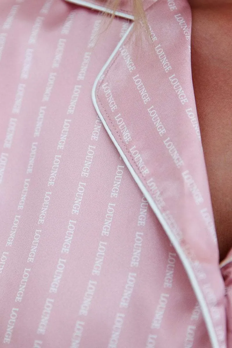 Pink Satin Logo Pinstripe Pajama Trouser Set