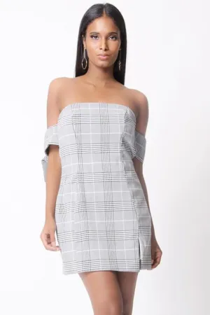 Plaid Print Off Shoulder Dress