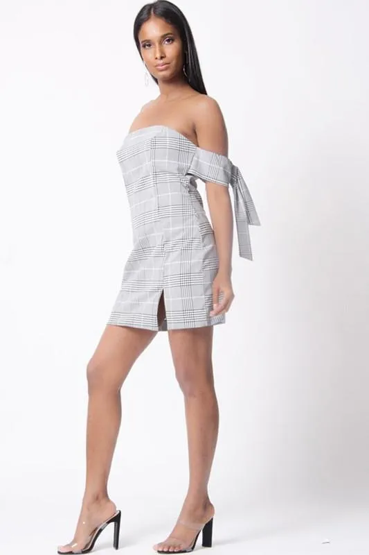 Plaid Print Off Shoulder Dress