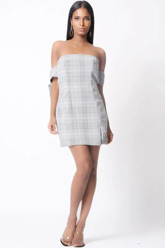 Plaid Print Off Shoulder Dress