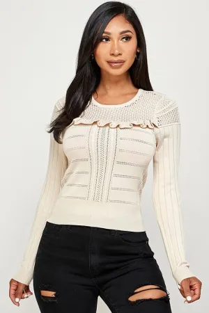 Pointelle Ruffle Sweater