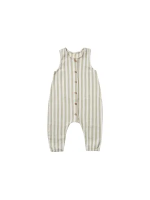Quincy Mae - Woven Button Jumpsuit (Sage Stripe) - Last 0/3