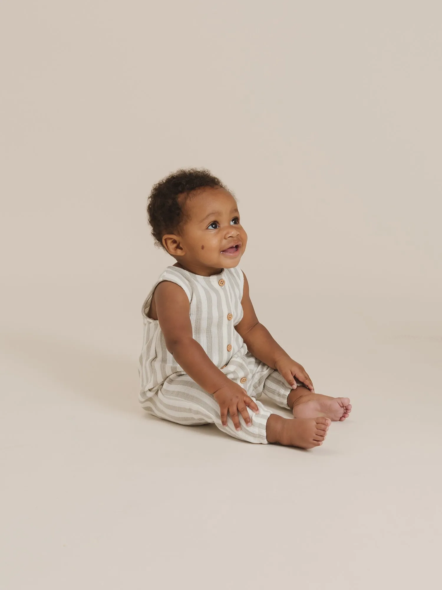 Quincy Mae - Woven Button Jumpsuit (Sage Stripe) - Last 0/3