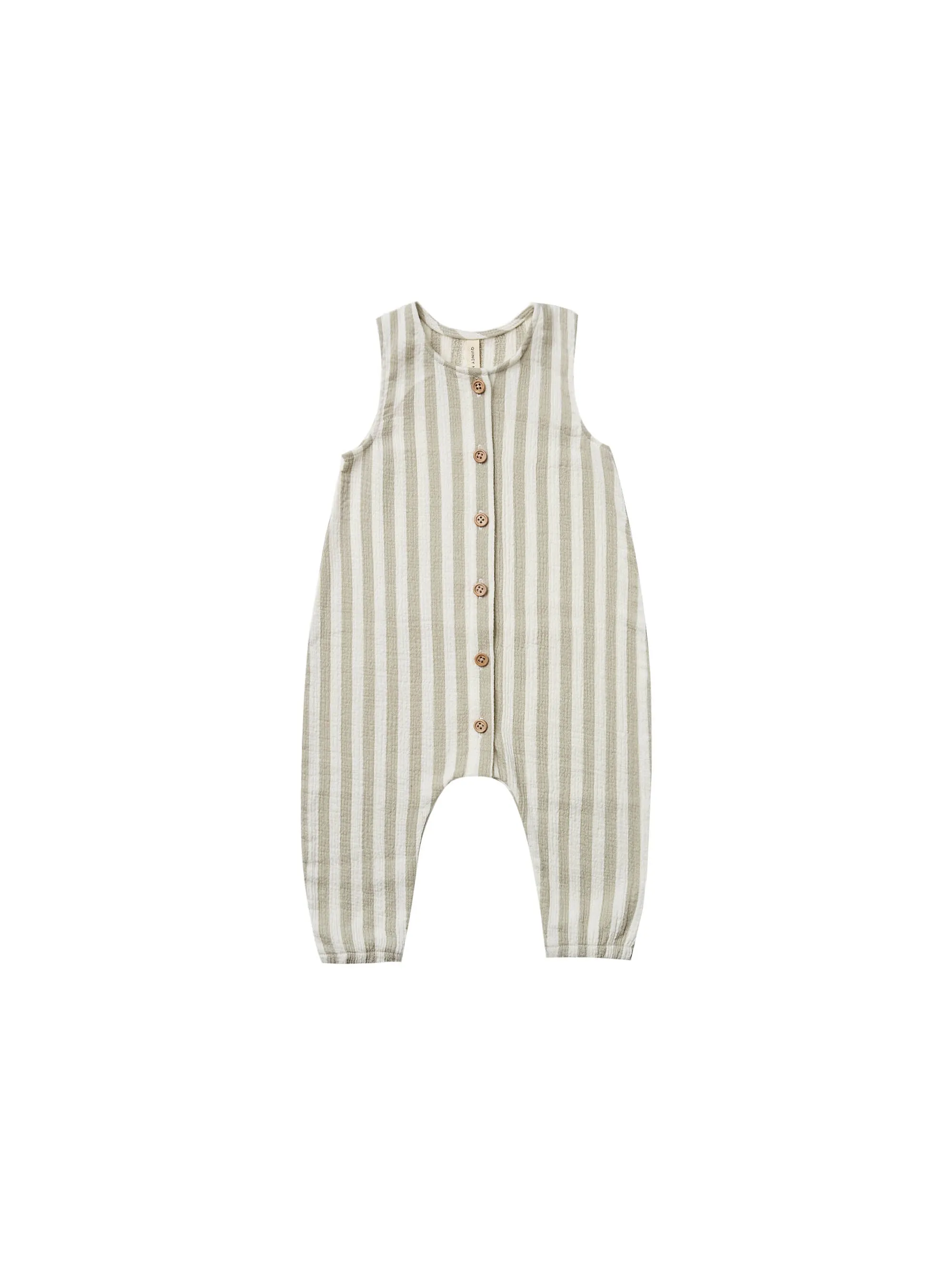 Quincy Mae - Woven Button Jumpsuit (Sage Stripe) - Last 0/3
