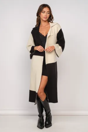 "Christmas In NYC" Black and Ivory Block Pattern Trench Coat