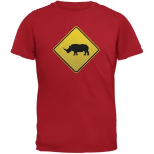 Rhino Crossing Sign Red Adult T-Shirt